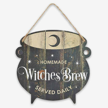 The Fashion Gift Shop: Cauldron Homemade Witches Brew Served Daily Hanging Sign by Spirit of equinox, Halloween Sign