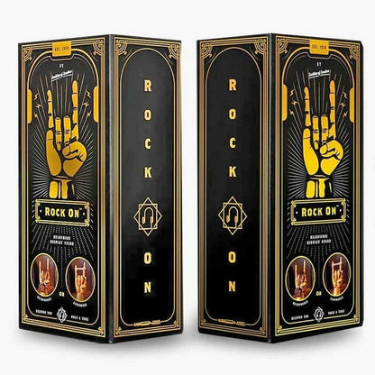Rock On headphone stand gift boxes set with black and gold design