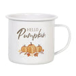 The Fashion Gift Shop: Hello Pumpkin Illustration Enamel Autumn Mug by Jones Home & Gifts, Mugs and Cups
