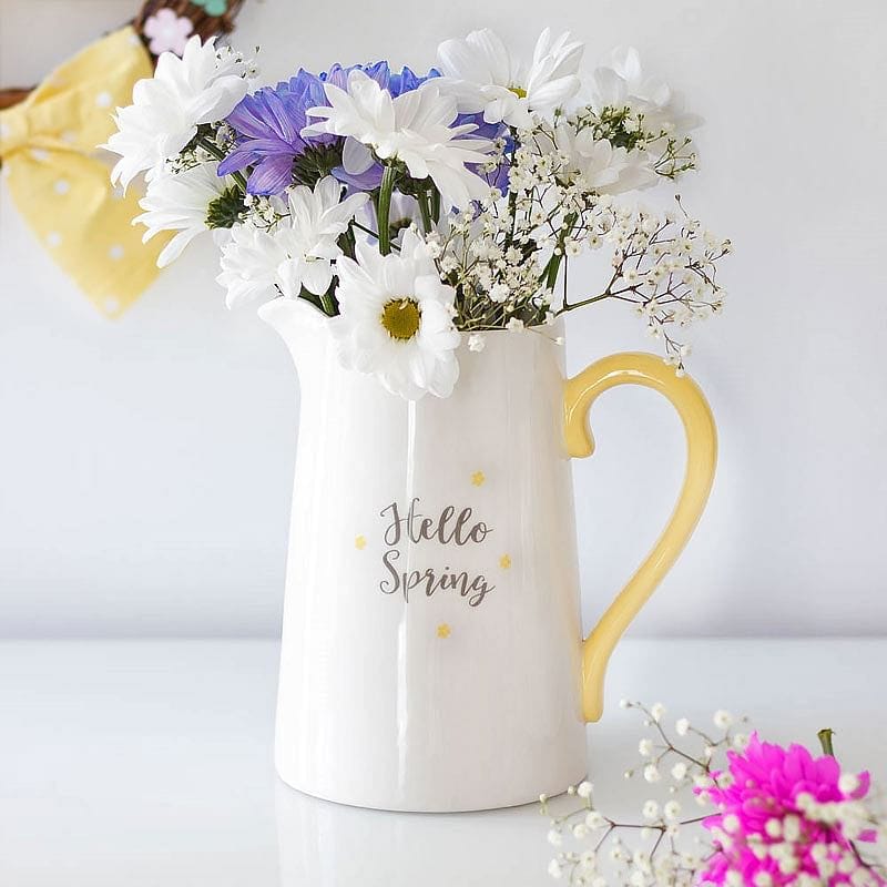 Hello Spring Ceramic Flower Jug 17cm Vase - Flower Jugs by Jones Home & Gifts