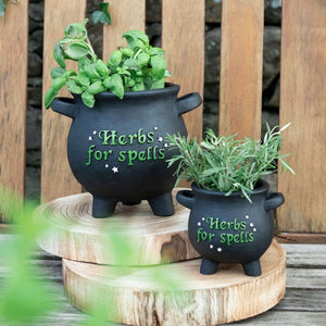 Herbs For Spells Witches Cauldron Plant Pot - Large & Small Size Pots - Pots & Planters by Spirit of equinox