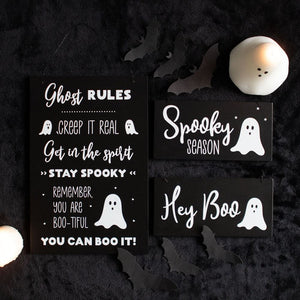 Hey Boo Ghost Spooky Halloween Signs Set of 2 - Halloween Sign by Spirit of equinox