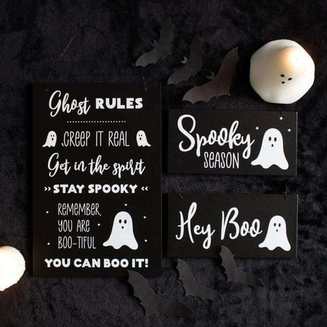 The Fashion Gift Shop: Hey Boo Spooky Ghost Halloween Hanging Signs Set of 2 by Spirit of equinox, Halloween Sign