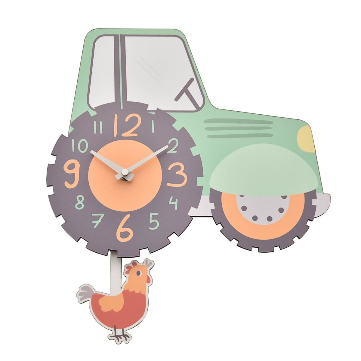 Hometime Kids Wooden Tractor Wall Clock with Pendulum - Wall Clock by Home Time