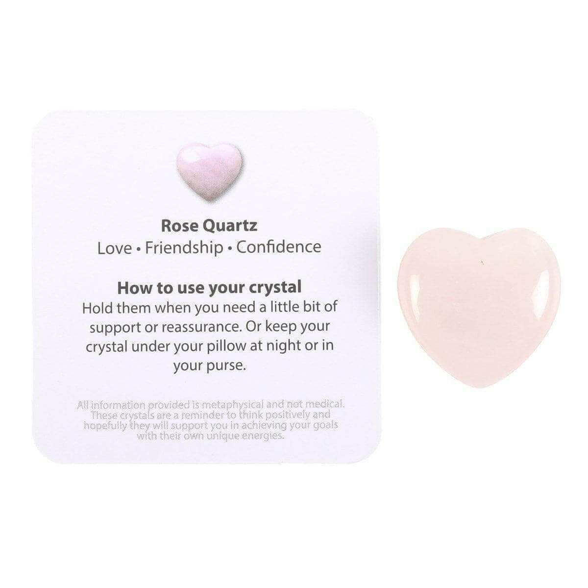 Rose quartz card with pink heart icon and instructions text