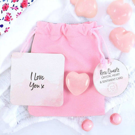 The Fashion Gift Shop: I Love You Rose Quartz Crystal Heart in a Bag Gift by Spirit of equinox, Lucky Crystals