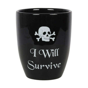 The Fashion Gift Shop: Black Gothic Plant Pot Skull I Will Survive Text Gardening Gifts by Spirit of equinox, Pots and Planters