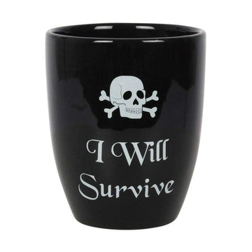 Black Gothic Plant Pot Skull I Will Survive Text Gardening Gifts - The Fashion Gift Shop by Spirit of equinox