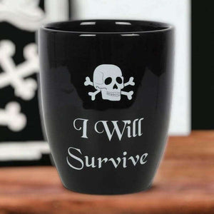 The Fashion Gift Shop: Black Gothic Plant Pot Skull I Will Survive Text Gardening Gifts by Spirit of equinox, Pots and Planters