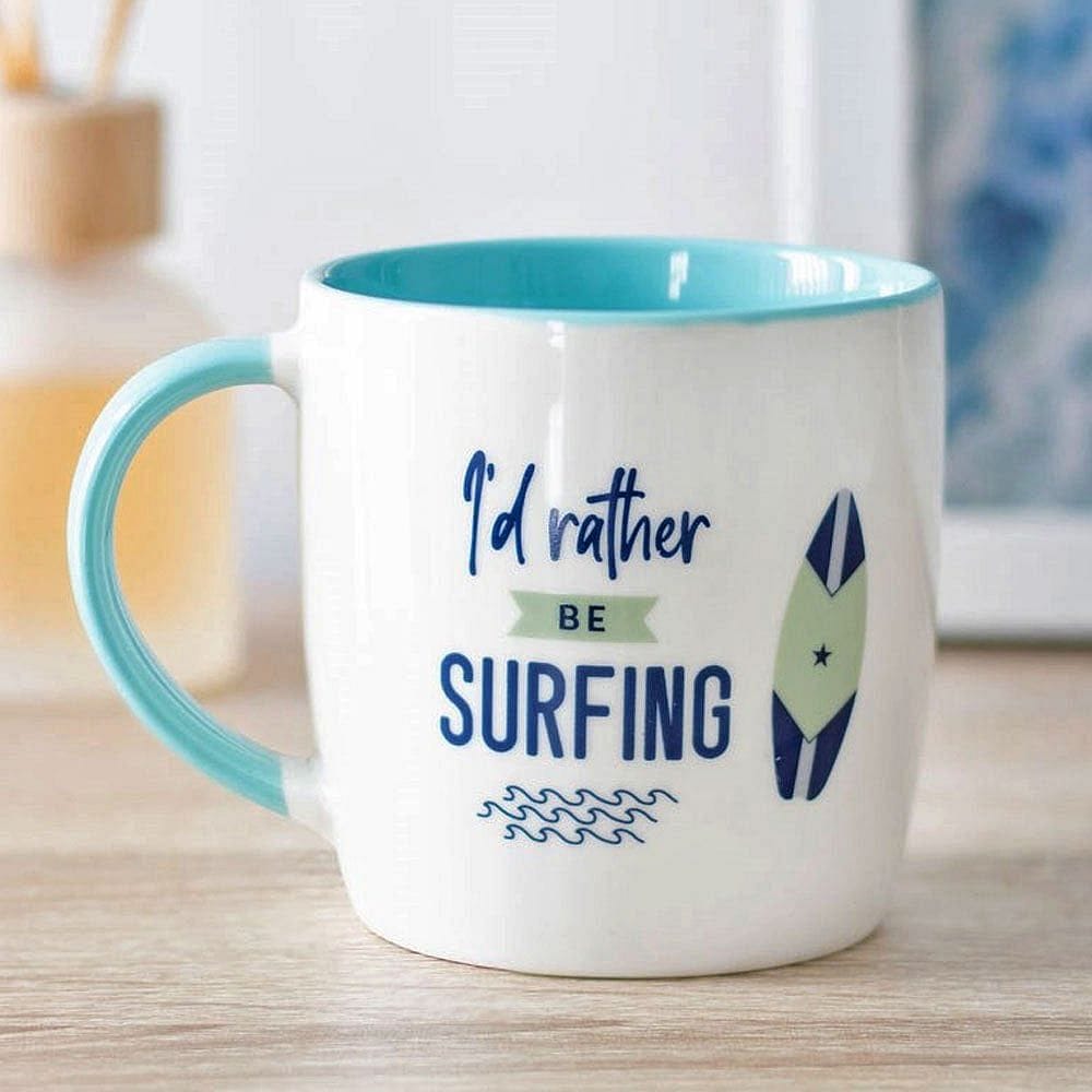 I'd Rather Be Surfing Ceramics Mug with Surfboard and Waves - Mugs and Cups by Jones Home & Gifts