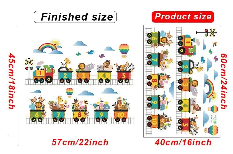 Wall sticker size chart: finished size 57cm/22in, product size 40cm/16in