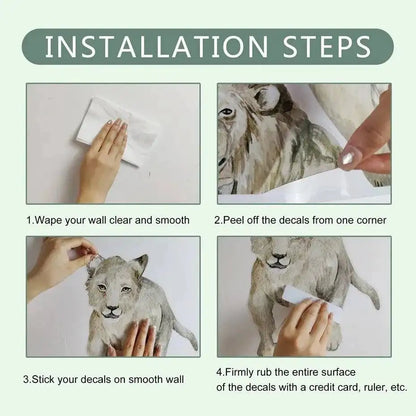 Installation guide for tractor wall decals, showing peeling and smoothing onto wall