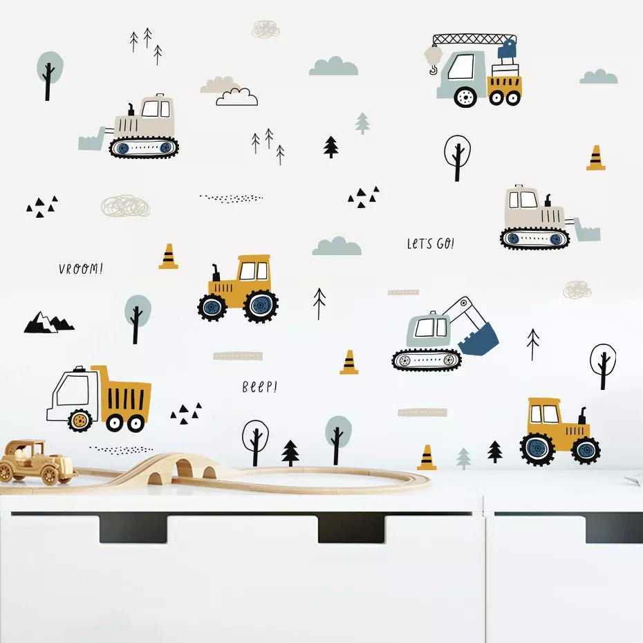 Kids Bedroom Nursery Digger, Tractor Construction Wall Stickers Decals Wall Art - Posters, Prints, & Visual Artwork by Kingsmile