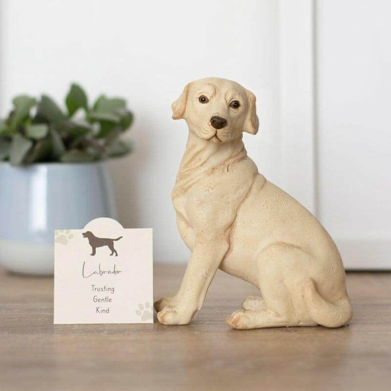 Beige Labrador dog ornament figurine with standing sentiment card