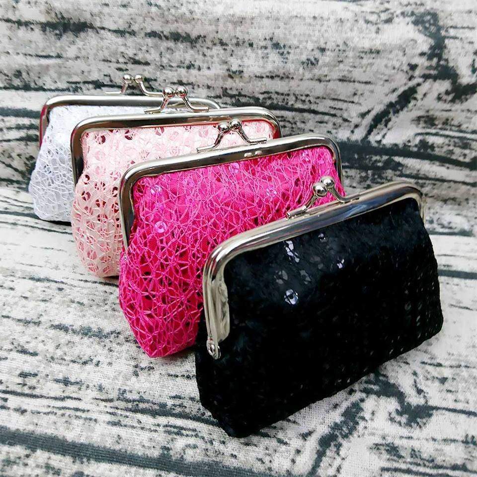 Ladies Girls Sparkly Sequin Coin Purse Lace Wallet Pocket Money Card Holder - Coin Purses by Fashion Accessories