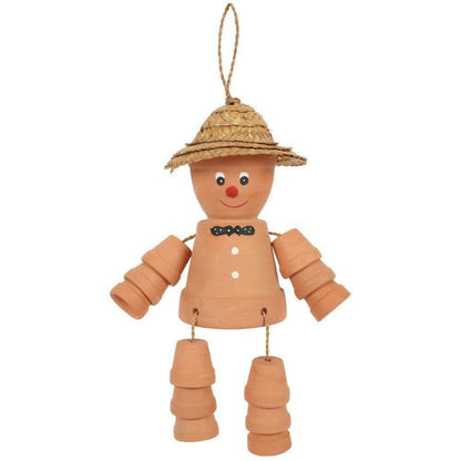 Large Hanging Terracotta Garden Deco in the Shape of a Man Wearing a Straw Hat.