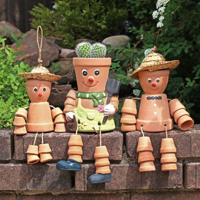 Large Hanging Terracotta Flower Pot Man with Straw Hat - Pots & Planters by Jones Home & Gifts