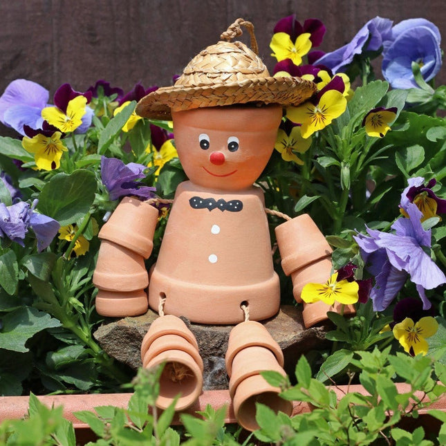 Large Hanging Terracotta Flower Pot Man with Straw Hat - Pots & Planters by Jones Home & Gifts