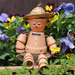 Large Hanging Terracotta Garden Deco in the Shape of a Man Wearing a Straw Hat.