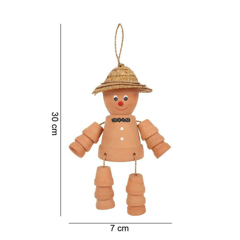 Terracotta Hanging Pot Man with Straw Hat, Garden Ornaments Decor by Jones Home & Gifts