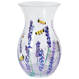The Fashion Gift Shop: Lavender Flowers Handpainted Glass Vase 18cm by Lesser and Pavey, VASES