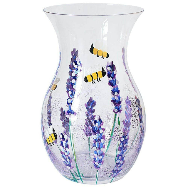 The Fashion Gift Shop: Lavender Flowers Handpainted Glass Vase 18cm by Lesser and Pavey, VASES