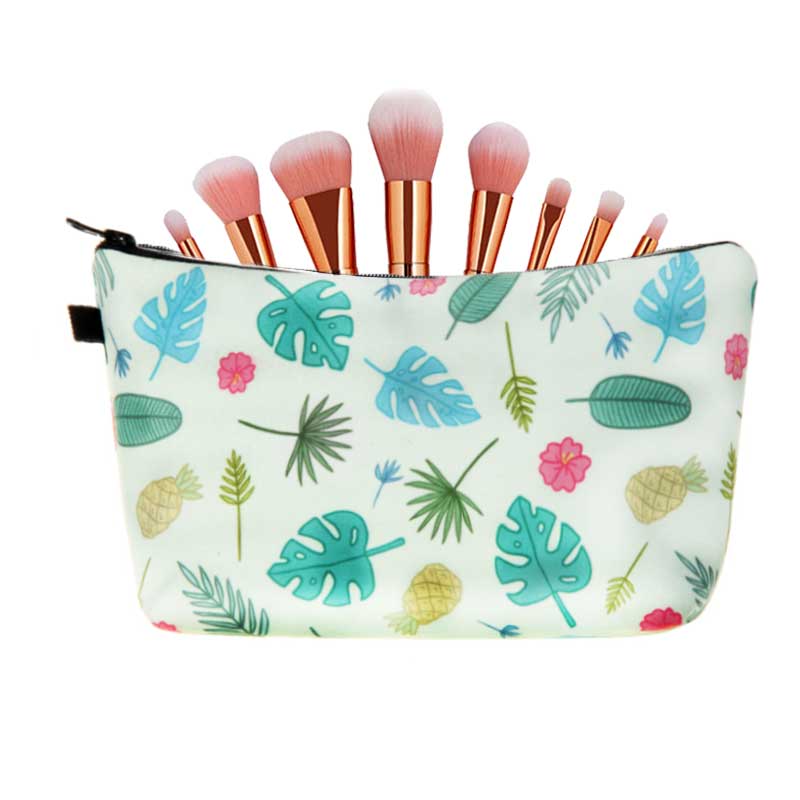 Leaf Pineapple Print Large Padded Pencil Case Girls Cosmetic Bags - Cosmetic Bags by Fashion Accessories