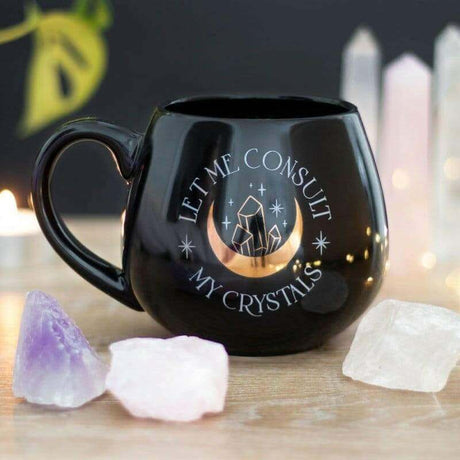 The Fashion Gift Shop: Let Me Consult My Crystals Rounded Mug Gold Crescent Moon by Jones Home & Gifts, Mugs and Cups