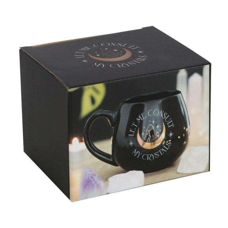 The Fashion Gift Shop: Let Me Consult My Crystals Rounded Mug Gold Crescent Moon by Jones Home & Gifts, Mugs and Cups