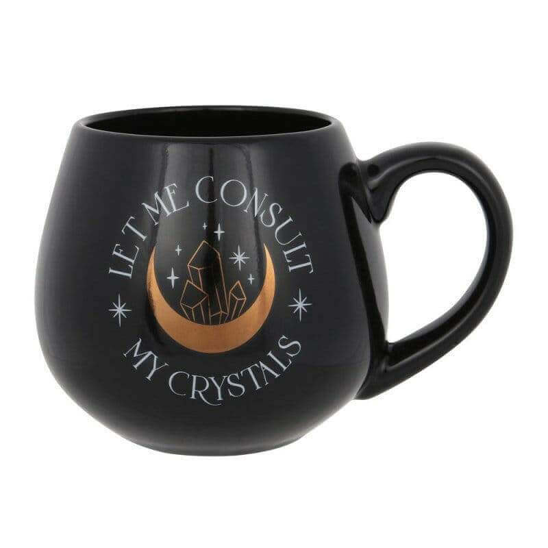 The Fashion Gift Shop: Let Me Consult My Crystals Rounded Mug Gold Crescent Moon by Jones Home & Gifts, Mugs and Cups