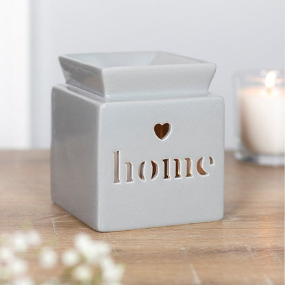 Light Grey Ceramic Oil Burner, Wax Melter Featuring Cut-Out Home Detail - Oil Burner & Wax Melters by Jones Home & Gifts