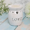 Love Wax Warmer, Oil Burner with Cut-Out Hearts - White