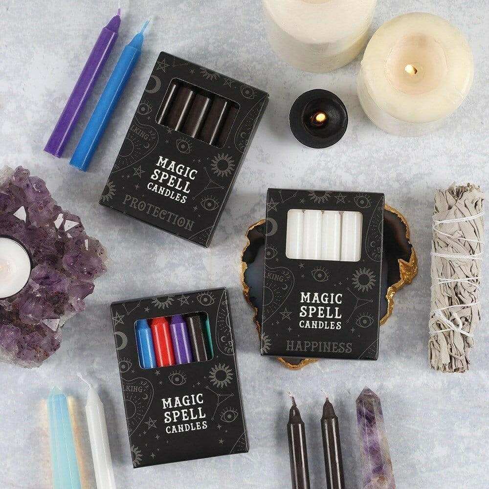Magic spell candle box set with assorted color candles and open-window packaging