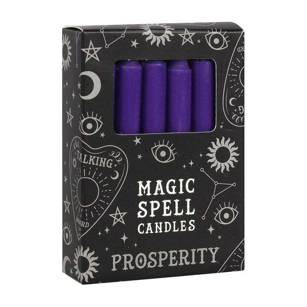Magic spell candles gift box with purple pillar candles, PROSPERITY label