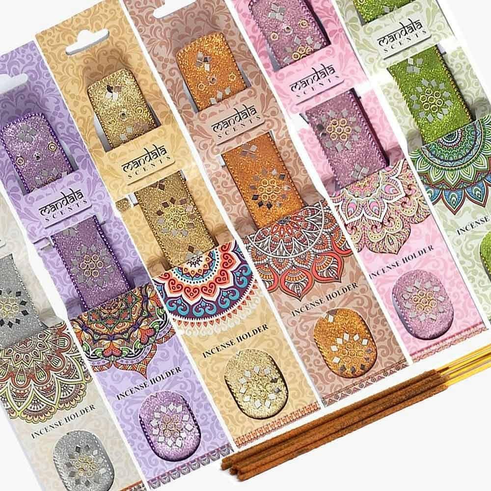 The Fashion Gift Shop: Beautiful incense holder with a sparkling design, 6 assorted colour by Mandala, Incense Holders