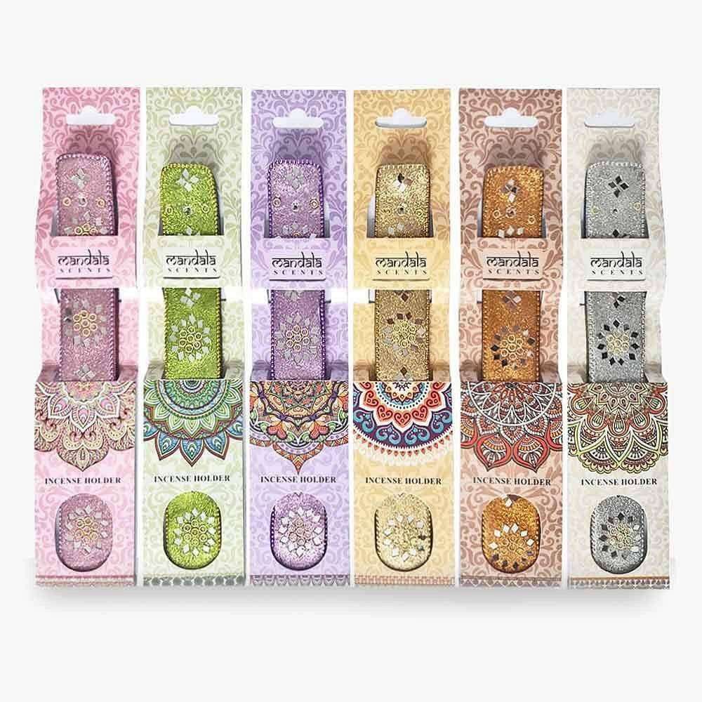 The Fashion Gift Shop: Beautiful incense holder with a sparkling design, 6 assorted colour by Mandala, Incense Holders