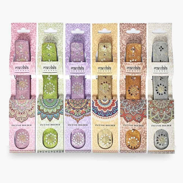 The Fashion Gift Shop: Beautiful incense holder with a sparkling design, 6 assorted colour by Mandala, Incense Holders