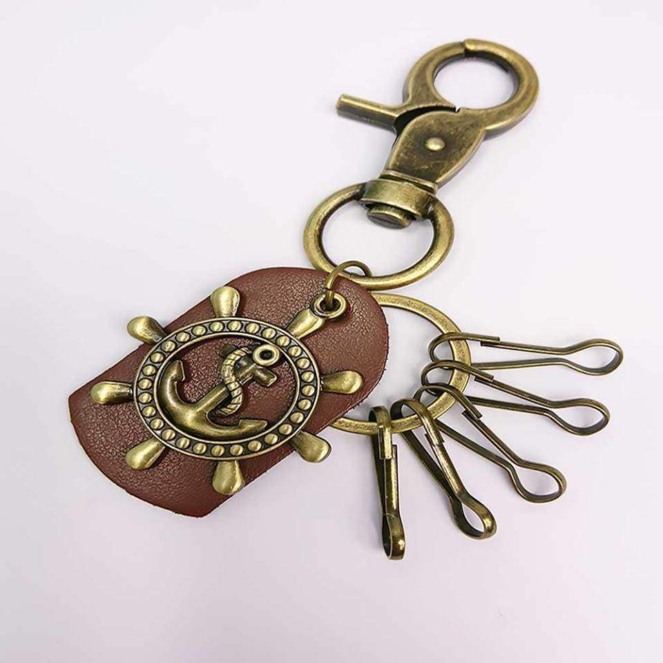 Mens Ladies Ships Wheel Keyring Clip Metal Leather Key Fob - Bag Charms & Keyrings by Fashion Accessories