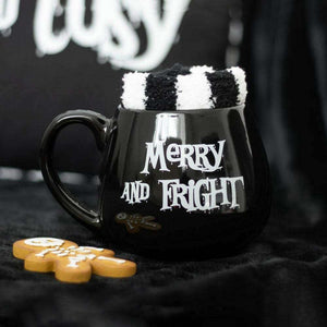 Merry and Fright Black Mug and Stripy Socks Gift Set - The Fashion Gift Shop Mugs and Cups