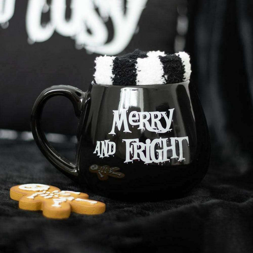 Merry and Fright Black Mug and Stripy Socks Gift Set - The Fashion Gift Shop Mugs and Cups