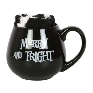 The Fashion Gift Shop: Merry and Fright Black Mug and Stripy Socks Gift Set by Spirit of equinox, Mugs and Cups