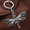 Metal Dragonfly Keyring Jewelled Shiny Keychain Insect Bag Charm Xmas Gift - Grey