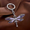 Metal Dragonfly Keyring Jewelled Shiny Keychain Insect Bag Charm Xmas Gift - Purple