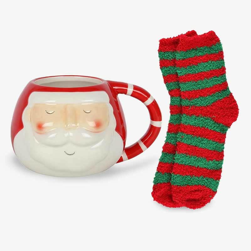 The Fashion Gift Shop: Festive Santa Mug & Cosy Sock Gift Set by Jones Home & Gifts, Mugs and Cups