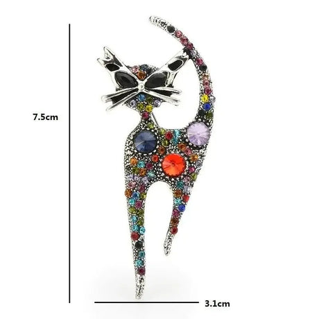 The Fashion Gift Shop: Multi Coloured Rhinestone Cat Pin Brooch by Fashion Accessories, Brooches & Lapel Pins
