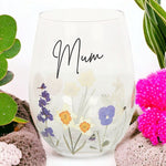 Mum Wildflower Stemless Wine or Gin Glass - Stemless Wine Glass by Jones Home & Gifts