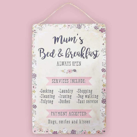 The Fashion Gift Shop: Mum's Bed & Breakfast Sign by Jones Home & Gifts, Hanging Decoration