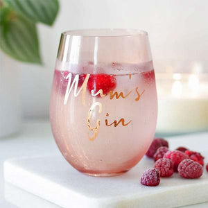 Mum's Gin Stemless Glass with Gold Text - Stemless Wine Glass by Jones Home & Gifts