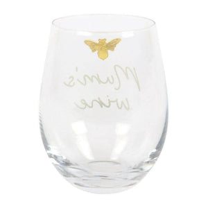 The Fashion Gift Shop: Mum's Wine Stemless Wine Glass with Gold Tone Bee Accent by Jones Home & Gifts, Stemless Wine Glass