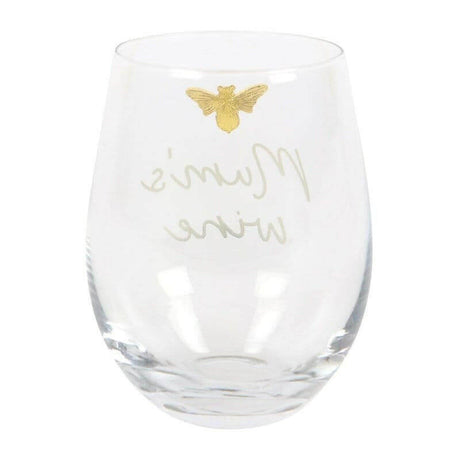 The Fashion Gift Shop: Mum's Wine Stemless Wine Glass with Gold Tone Bee Accent by Jones Home & Gifts, Stemless Wine Glass